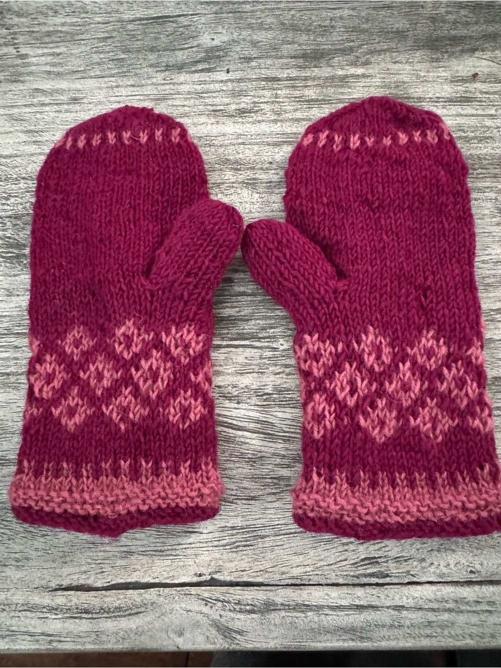 Fewlgoodz Wool Mittens made in Nepal polar fleece lining pink #NE307
